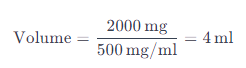 divide the mass in milligrams by the density in mg/ml to get the volume in milliliters