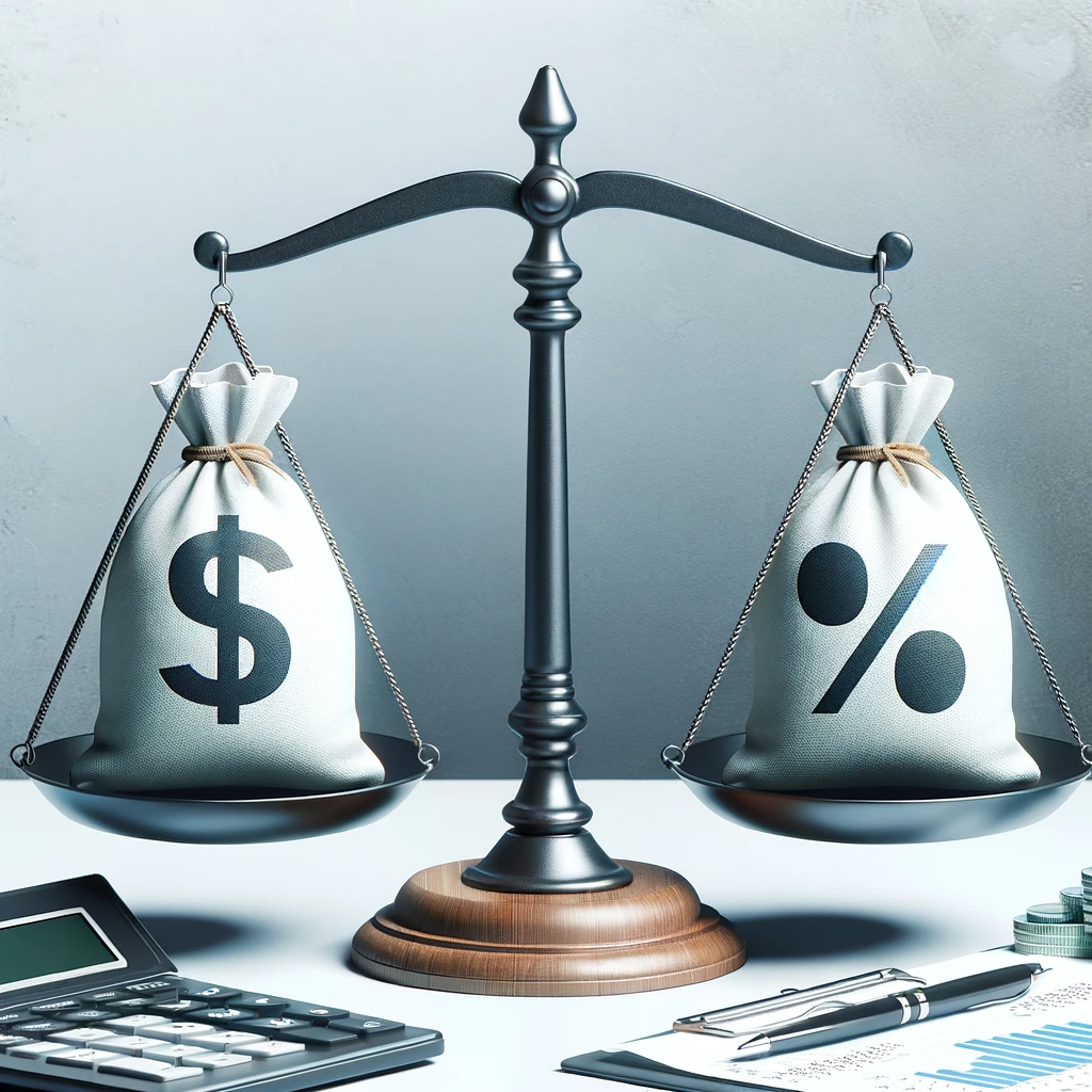 A simple and symbolic image to represent the concept of imputed interest, featuring a balance scale with one side holding a bag of money