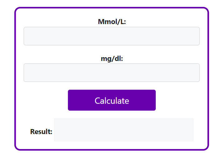 Mmol/L to mg/dl Calculator