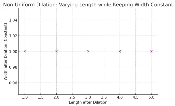 A scatter plot of a non-uniform dilation on a rectangle's shape