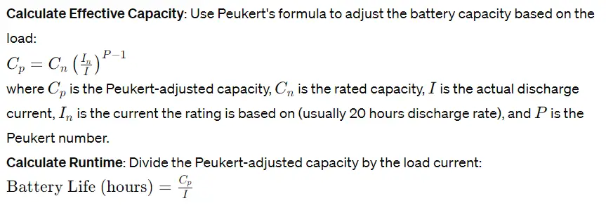 Peukert's Law Method (Advanced Calculation)