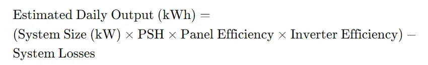 Solar Panel Output Calculator Formula