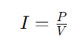 Formula used in Solar Watts to Amps Calculator